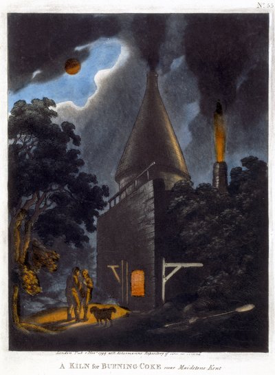 Egy kemence kólát égető kemence, Maidstone közelében, Kent, 1799. november (színes akvatinta) alkotó: English School